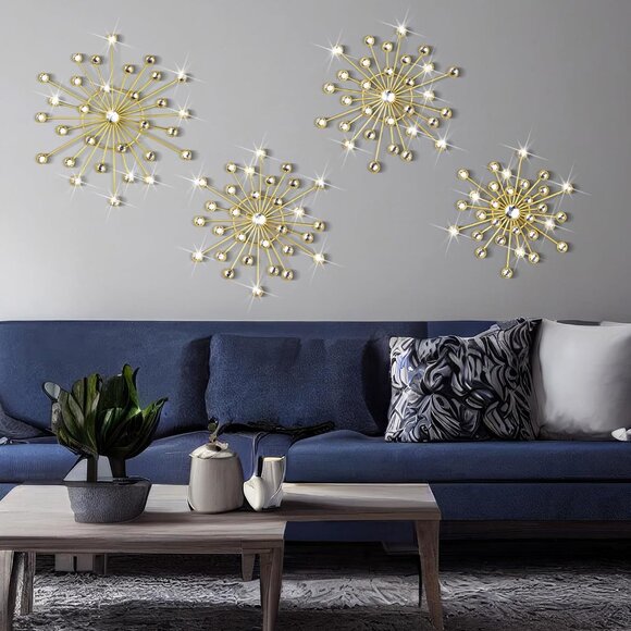Artistic 4-Piece Starburst Wall Decor Set - Gold Metal Accents for Home Interior - Picture 6 of 6